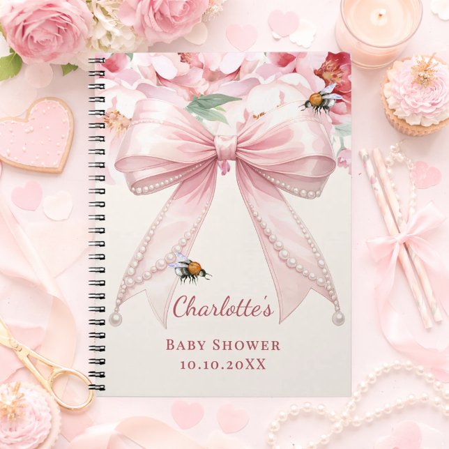Cuaderno Libro de invitados para fiesta de bebé lazo rosa f (Subido por el creador)