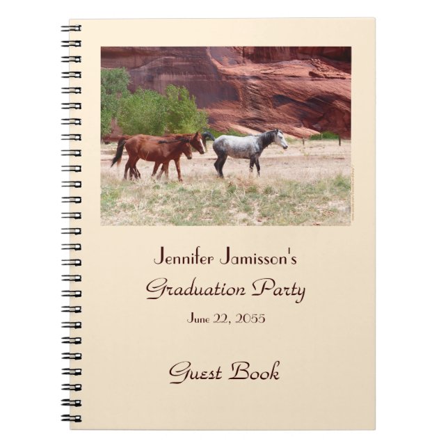 Cuaderno Libro de invitados para graduación, caballos en ca (Frente)