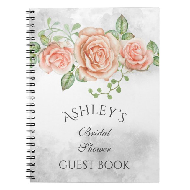 Cuaderno Libro de Invitados Personalizado con Flores Rosada (Frente)