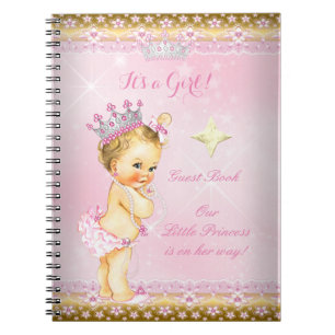 Cuaderno Libro de invitados Princesa Baby Shower Rosa Niña 