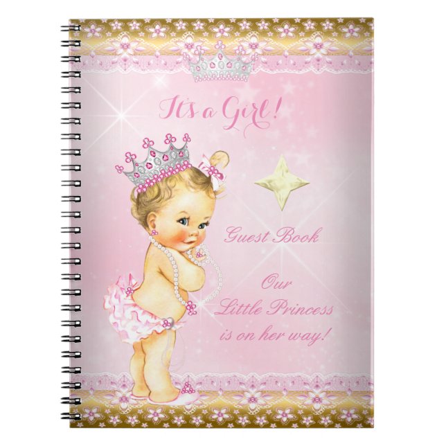 Cuaderno Libro de invitados Princesa Baby Shower Rosa Niña  (Frente)