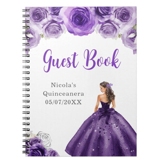 Cuaderno Libro de invitados Princess in Dark Purple Quincea (Frente)