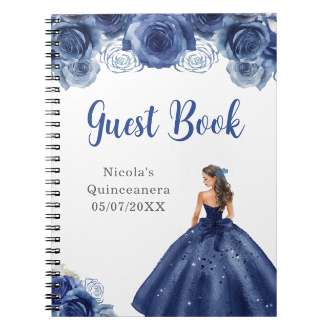 Cuaderno Libro de invitados Princess in Navy Blue Quinceane (Frente)