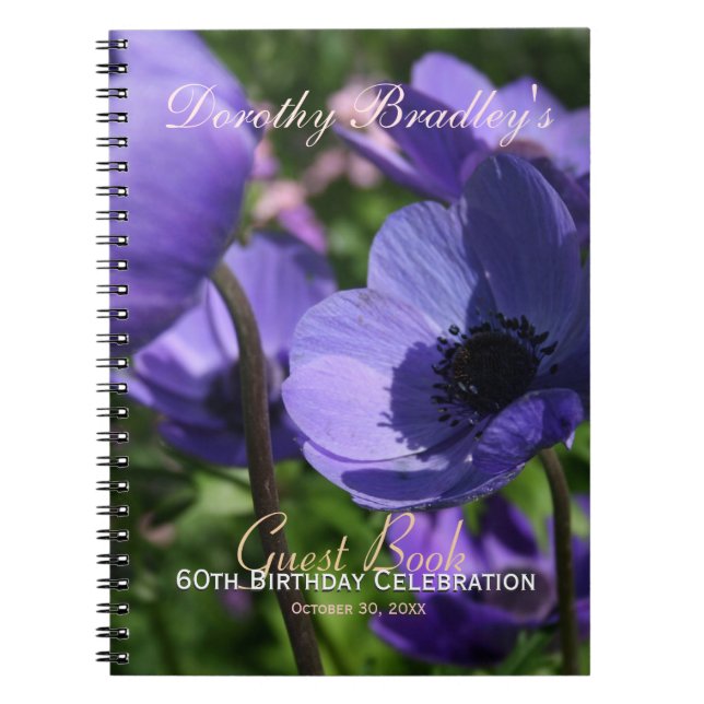 Cuaderno Libro de invitados Purple Anemone 60th Birthday Pa (Frente)