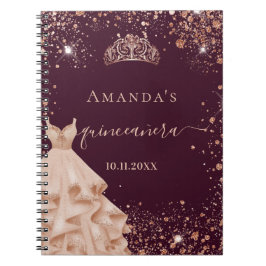 Cuaderno Libro de invitados Quinceanera burgundy rosa tiara