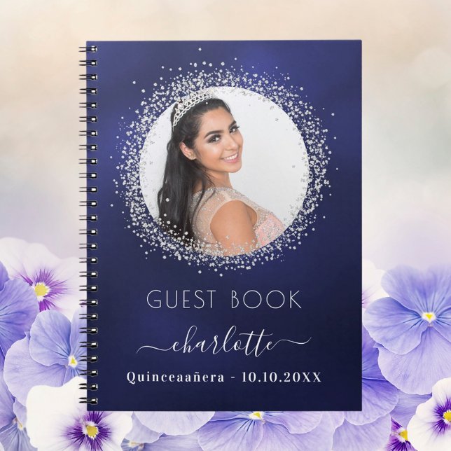 Cuaderno Libro de invitados Quinceanera foto de plata azul  (Subido por el creador)