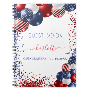 Cuaderno Libro de invitados Quinceanera patriótico rojo azu
