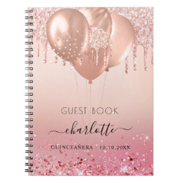 Cuaderno Libro de invitados Quinceanera rosa purpurina rosa