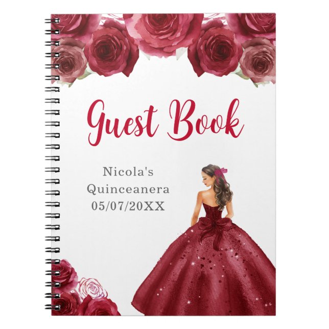 Cuaderno Libro de invitados Quinceanera sobre Princesa de R (Frente)