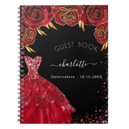 Cuaderno Libro de invitados Quinceanera vestido negro rojo 
