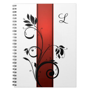Cuaderno Libro de invitados Red Gradient Black Floral Swirl
