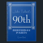 Cuaderno Libro de invitados Retro Blue 90th Birthday Party<br><div class="desc">Estilo vintage y retro para este personalizable 90º cumpleaños fiesta de invitado libro en azul con un marco medio transparente. Puede cambiar fácilmente el fondo del color y el texto (fuente,  color,  tamaño y posición) haciendo clic en el botón personalizar.</div>