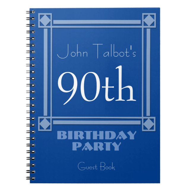 Cuaderno Libro de invitados Retro Blue 90th Birthday Party (Frente)