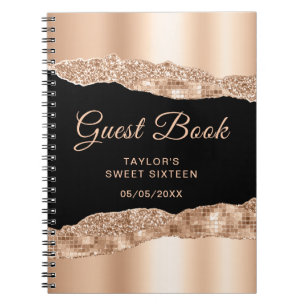 Cuaderno Libro de invitados Rose Gold Black Glam Tear Sweet