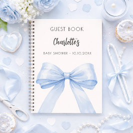 Cuaderno Libro de invitados Shower de bebé lazo azul crema 