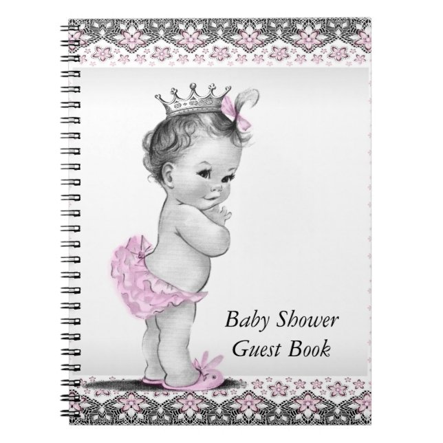 Cuaderno Libro de invitados sobre Baby Shower rosa y negro (Frente)