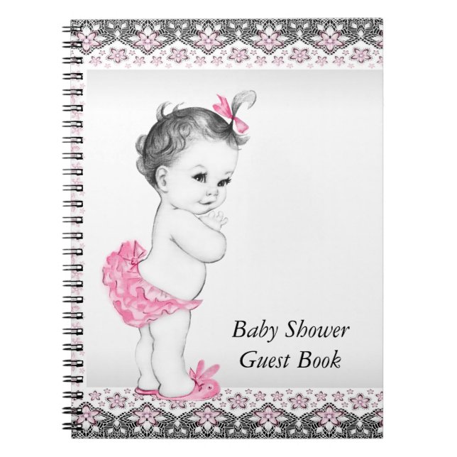 Cuaderno Libro de invitados sobre Baby Shower rosa y negro (Frente)