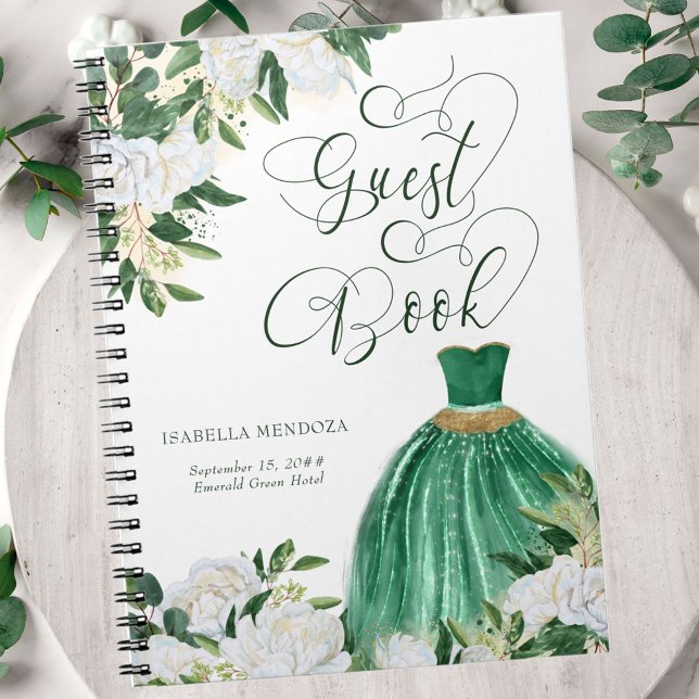 Cuaderno Libro de invitados sobre el presupuesto para princ (Princess Ball Gown themed guest book from my Emerald Greenery and White Peony Collection)