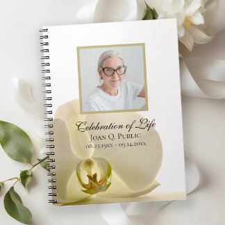 Cuaderno Libro de invitados sobre flores de orquídeas blanc
