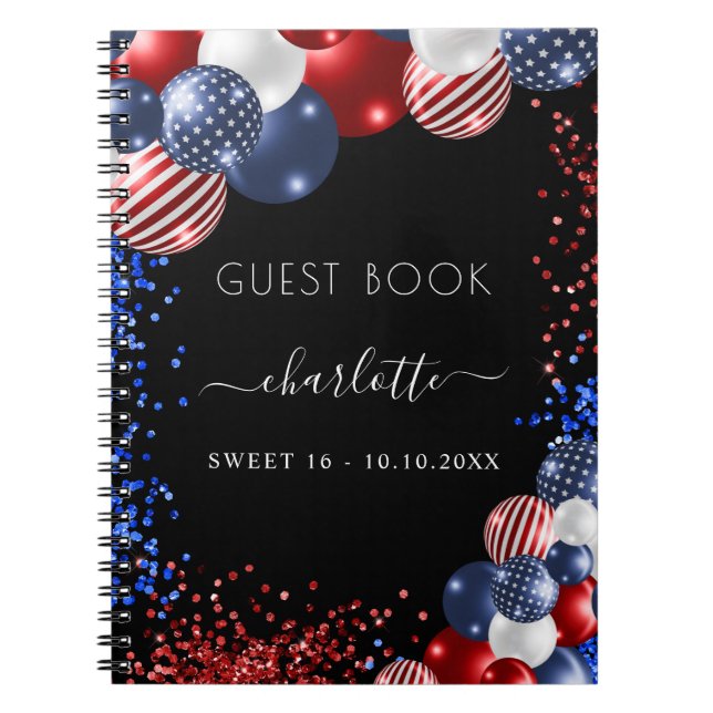 Cuaderno Libro de invitados Sweet 16 azul blanco rojo patri (Frente)