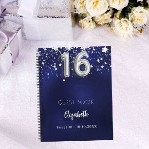 Cuaderno Libro de invitados Sweet 16 estrellas color azul m
