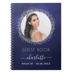 Cuaderno Libro de invitados Sweet 16 foto de plata azul mar