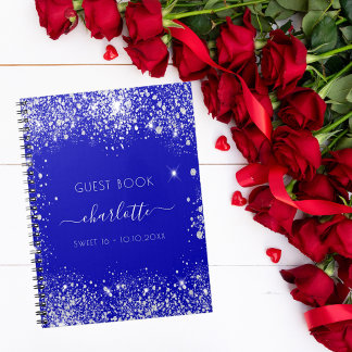 Cuaderno Libro de invitados Sweet 16 royal blue silver purp