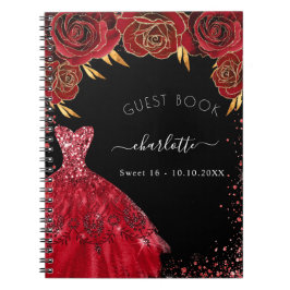 Cuaderno Libro de invitados Sweet 16 vestido purpurina rojo