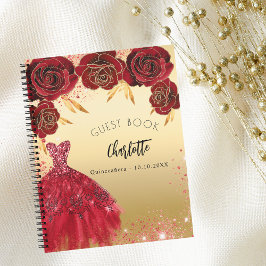 Cuaderno Libro de invitados vestido de purpurina rojo Quinc