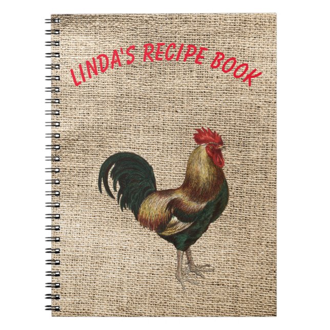 Cuaderno Libro de la receta con el gallo y personalizado (Frente)