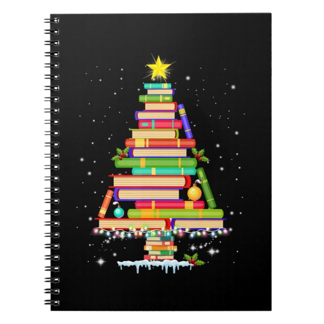 Cuaderno libro de navidad árbol de navidad feliz biblioteca (Frente)