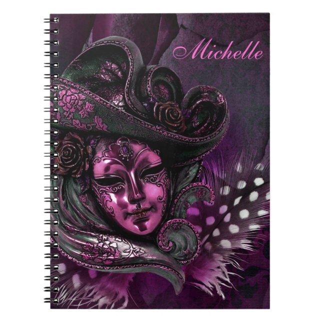 Cuaderno Libro de notas de damasco rosa-máscara de carnaval (Frente)