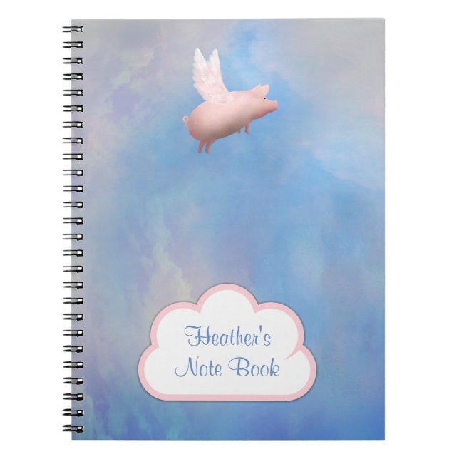 Cuaderno Libro de notas de Personalizable de cerdo volador (Frente)