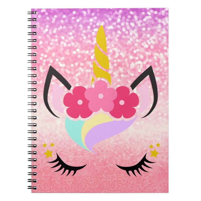 Cuaderno Libro de notas de Purpurina unicornio personalizad (Frente)