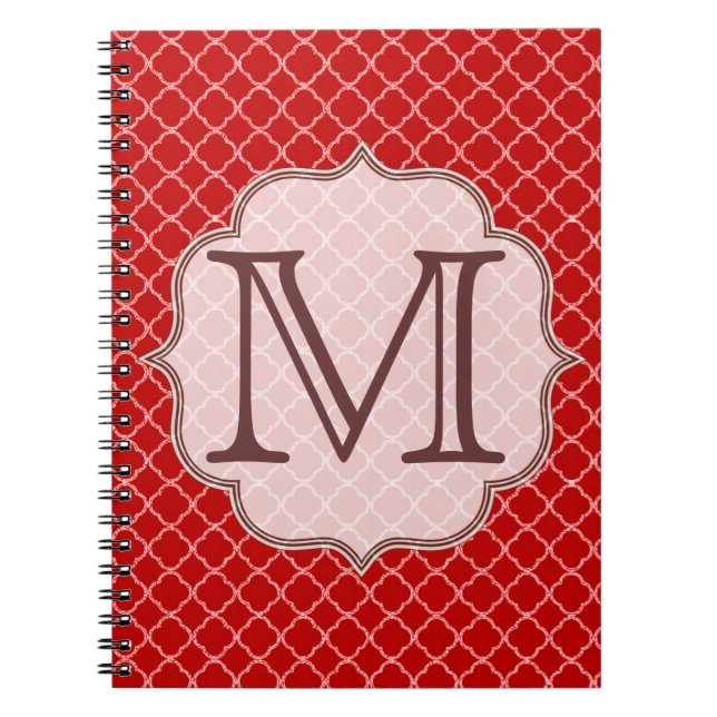 Cuaderno Libro de notas del Monograma Crimson Red Quaterfoi (Frente)