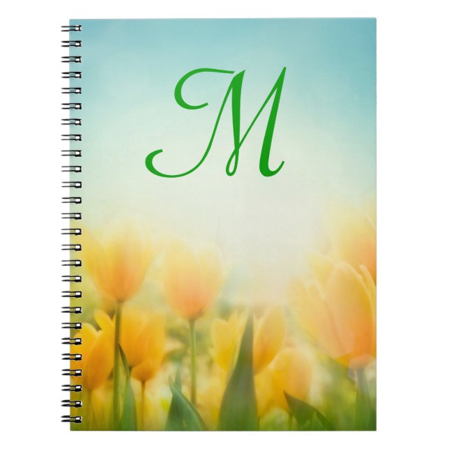 Cuaderno Libro de notas iniciales del tulipano amarillo dor (Frente)