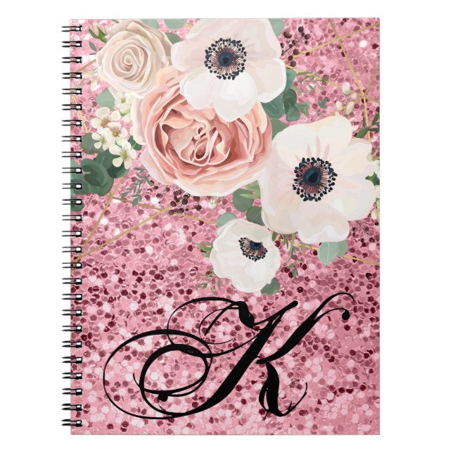 Cuaderno Libro de notas personalizado Glitt Rosa de jardín  (Frente)