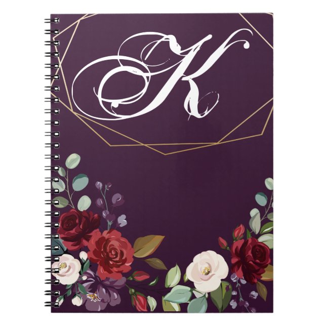 Cuaderno Libro de notas personalizado Plum Rosas púrpura Ge (Frente)