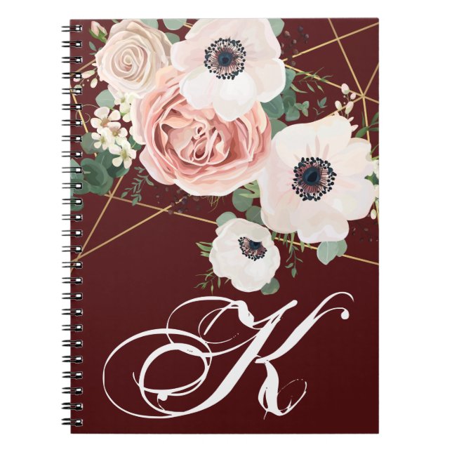Cuaderno Libro de notas personalizado Vino Rosa geométrico  (Frente)