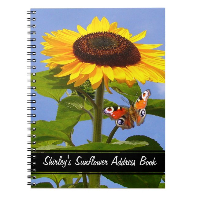 Cuaderno Libro de notas sobre girasol y mariposa (Frente)