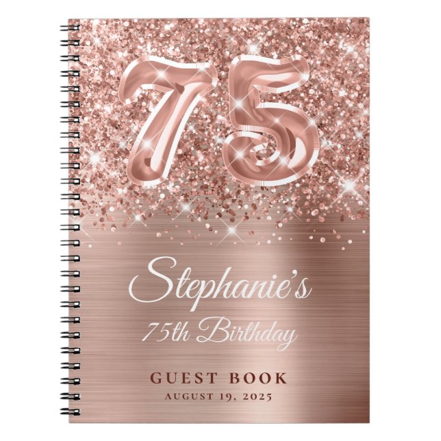 Cuaderno Libro de oro del Rosa Purpurinoso Glam 75th Birthd (Frente)