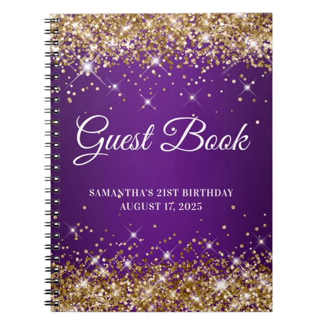 Cuaderno Libro de oro Purpurina Royal Purple 21 cumpleaños (Frente)