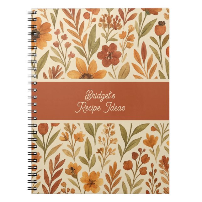 Cuaderno Libro de Recetas botánicas Golden Harvest + Nombre (Frente)