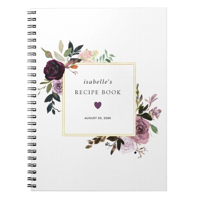 Cuaderno Libro de recetas de floral rosa morado profundo (Frente)