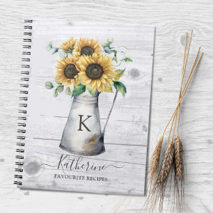 Cuaderno Libro de Recetas de Girasoles con Monograma Elegan
