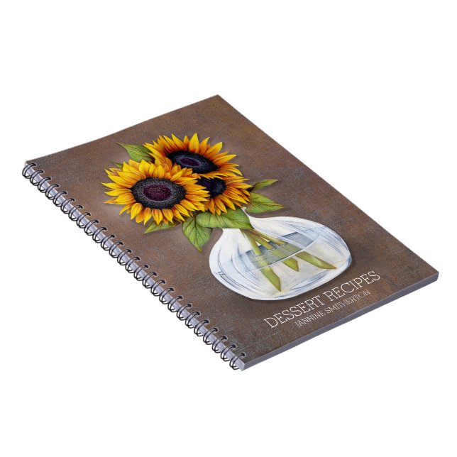 Cuaderno Libro de Recetas Personalizadas Girasoles Rústicos (Lado Derecho)