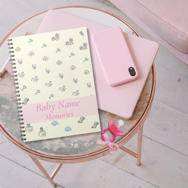 Cuaderno Libro de Recuerdos Bebé Niña Tema Rosa Agregar Nom (Baby girl cute memories keepsake custom pink notebook)