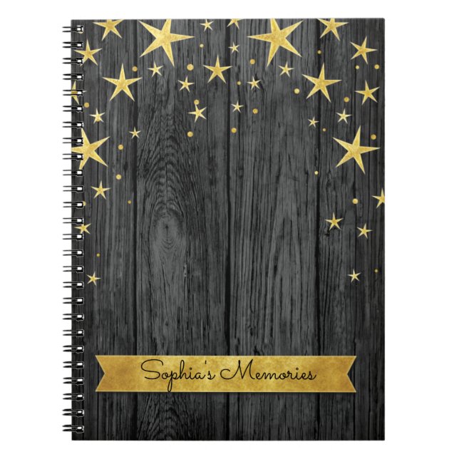 Cuaderno Libro de recuerdos elegante de estrellas negras y  (Frente)