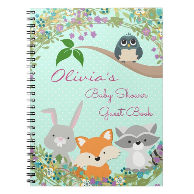 Cuaderno Libro de regalo y invitado en Baby Shower Woodland (Frente)