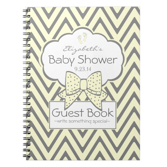Cuaderno Libro de visitas amarillo y gris de Chevron Baby (Frente)